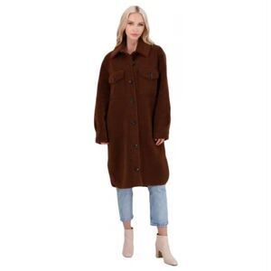 Rebecca Minkoff Brown Faux Shearling Button Down Long Overcoat w/Pockets Size XL